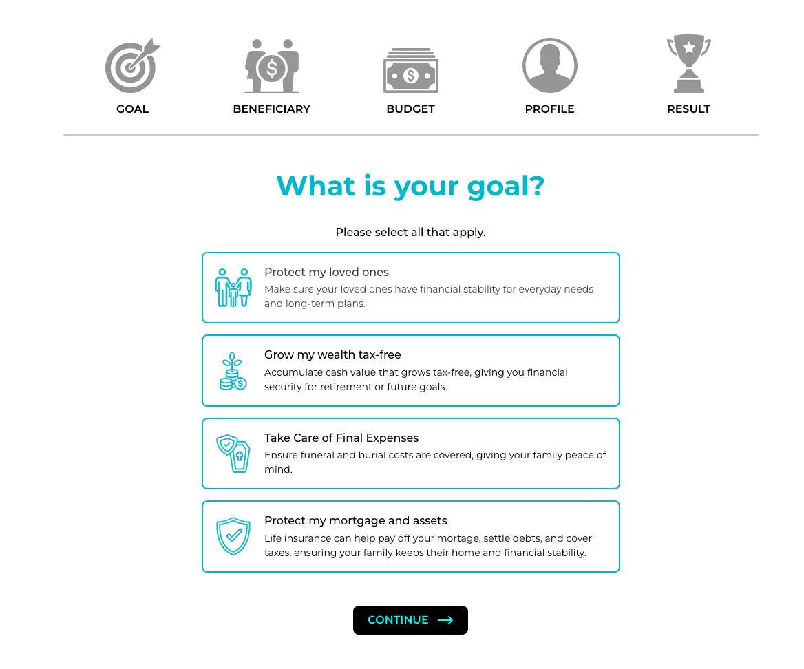 Coverage goal selection screen