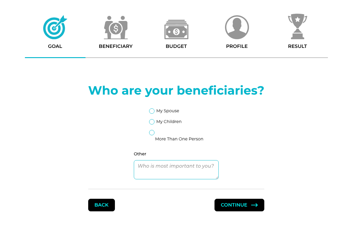 Beneficiary selection screen