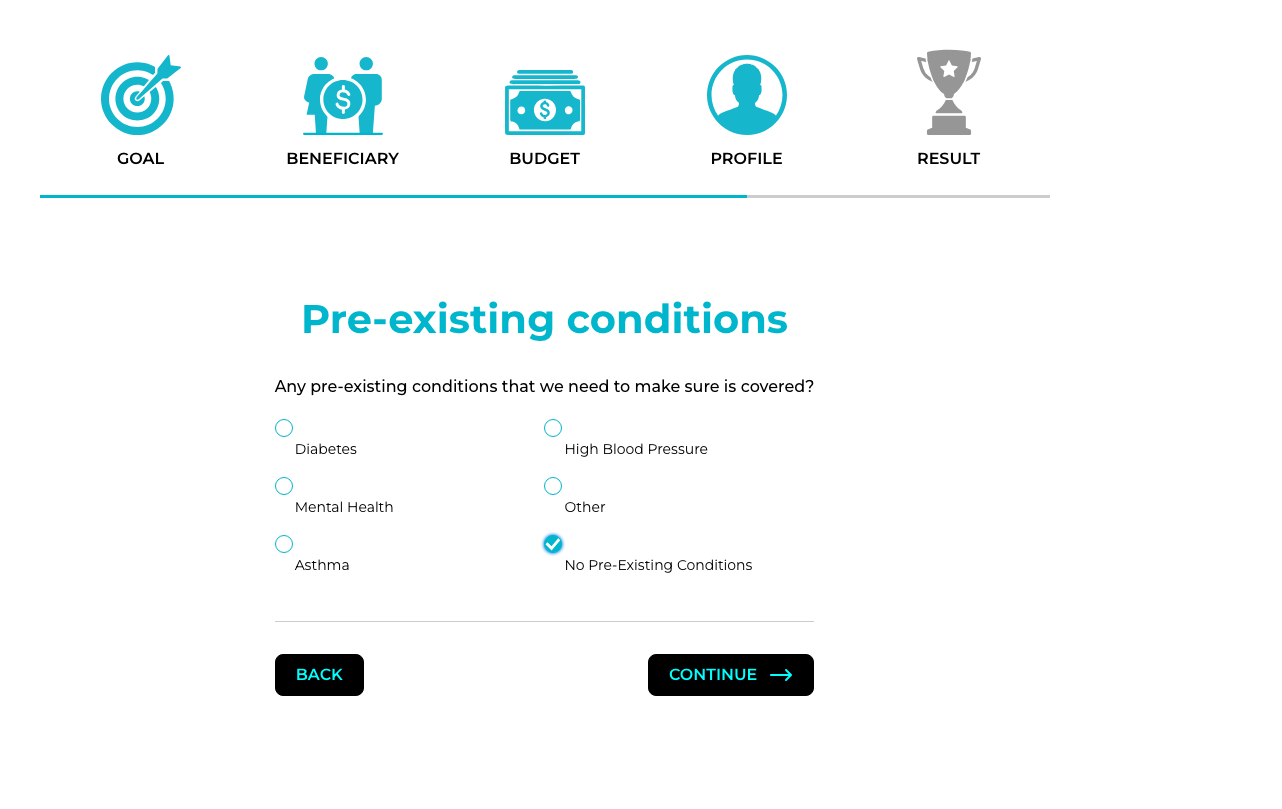 Pre-existing conditions screen